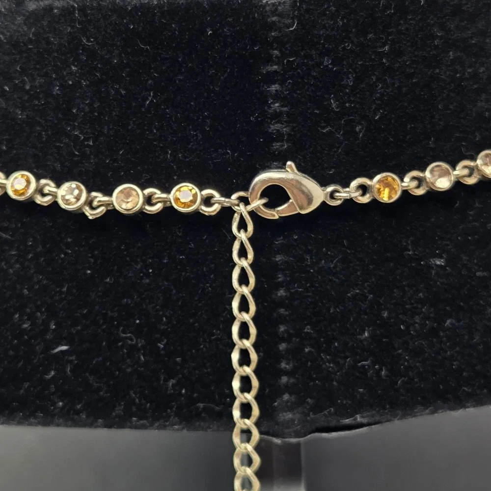 Rhinestone Gold Tone Choker Necklace Multiple Dangles Adjustable‎ Length 16-18
